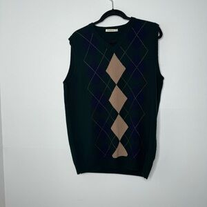 Woolovers green checkered sleeveless sweater vest large
